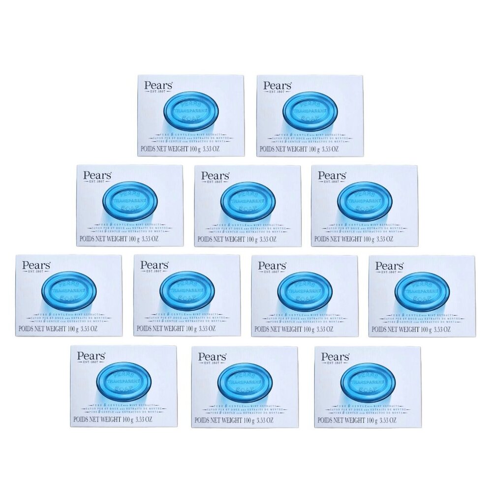 12 Pears Glycerin Soap Bars, Pure & Gentle Transparent Blue w/ Mint Extract
